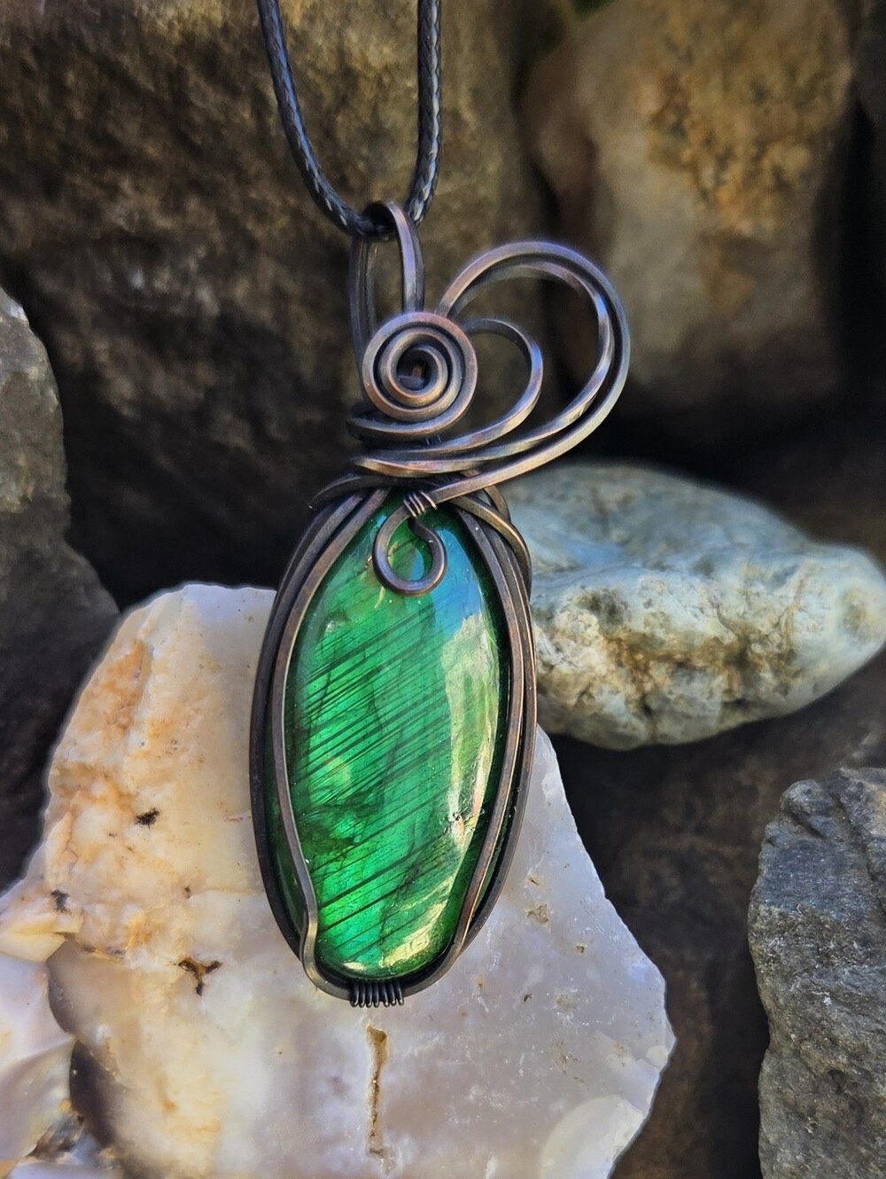 Emerald Green Enhanced Labradorite Pendant